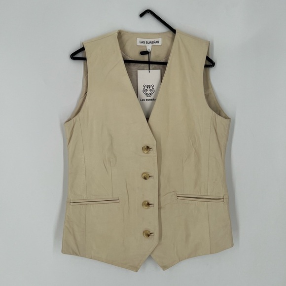 Las Surenas 100% Leather Tiger Embroidered Vest In Ivory - Picture 2 of 9